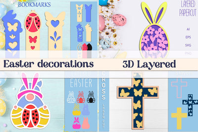 Easter set with bookmarks, gnome, egg, Layered paper craft template SVG AnastasiyaArtDesign 