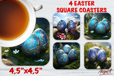 Easter square coaster sublimation / 3d easter blue egg png Sublimation Angelina Semenova 