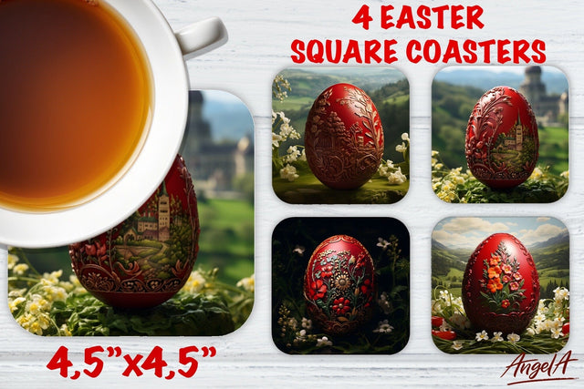 Easter square coaster sublimation / 3d easter red egg png Sublimation Angelina Semenova 