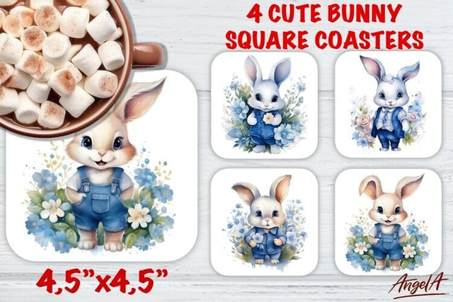 Easter square coaster sublimation / cute baby bunny cartoon Sublimation Angelina Semenova 