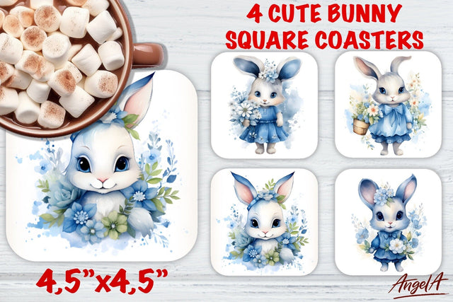 Easter square coaster sublimation / cute baby bunny girl png Sublimation Angelina Semenova 
