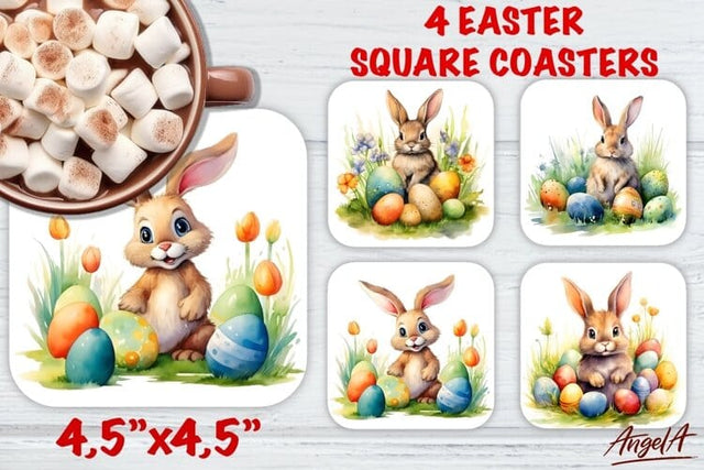 Easter square coaster sublimation / cute easter bunny eggs Sublimation Angelina Semenova 