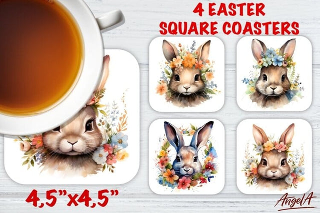 Easter square coaster sublimation / cute easter bunny face Sublimation Angelina Semenova 