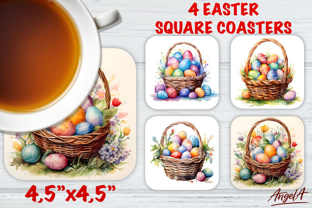 Easter square coaster sublimation / easter basket, eggs png Sublimation Angelina Semenova 