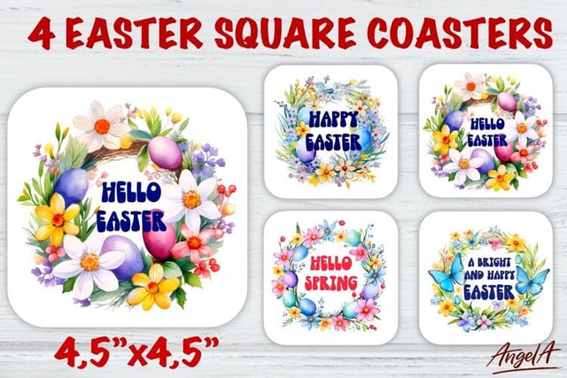 Easter square coaster sublimation / Easter saying, wreath Sublimation Angelina Semenova 