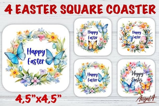 Easter square coaster sublimation / Happy Easter watercolor Sublimation Angelina Semenova 