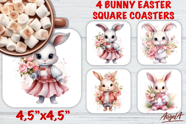 Easter square coaster sublimation / pink baby bunny girl png Sublimation Angelina Semenova 