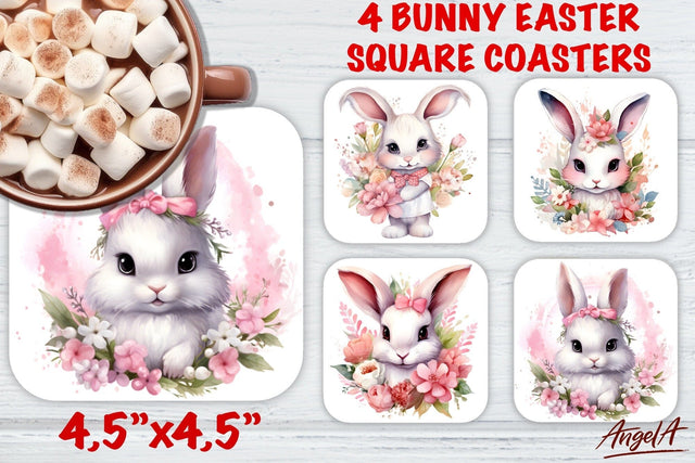 Easter square coaster sublimation / pink baby bunny girl png Sublimation Angelina Semenova 