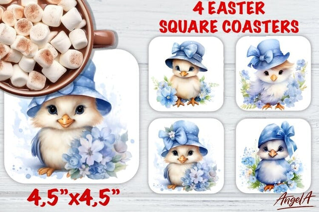 Easter square coaster sublimation / watercolor baby chick Sublimation Angelina Semenova 