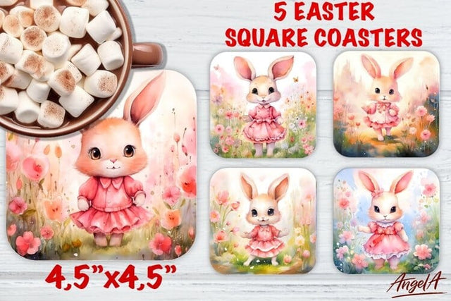 Easter square coaster sublimation / watercolor bunny girl Sublimation Angelina Semenova 