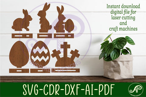 Easter stands, laser cut file, 6 Easter bunny and egg design SVG APInspireddesigns 