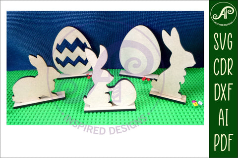 Easter stands, laser cut file, 6 Easter bunny and egg design SVG APInspireddesigns 