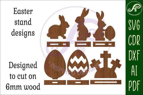 Easter stands, laser cut file, 6 Easter bunny and egg design SVG APInspireddesigns 