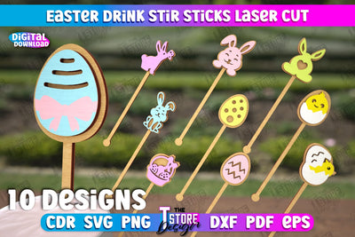 Easter Sticks Stirring Drink Bundle | Drink Stirrers | Cocktail Stirrers | Drinks Markers | CNC Files SVG The T Store Design 