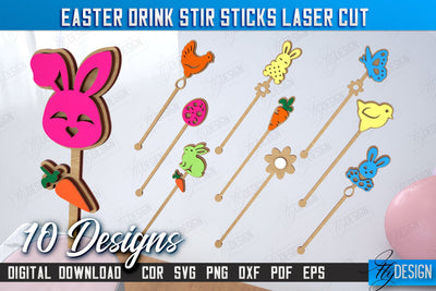 Easter Sticks Stirring Drink | Drink Stirrers | Cocktail Stirrers | Drinks Markers | CNC File SVG Fly Design 
