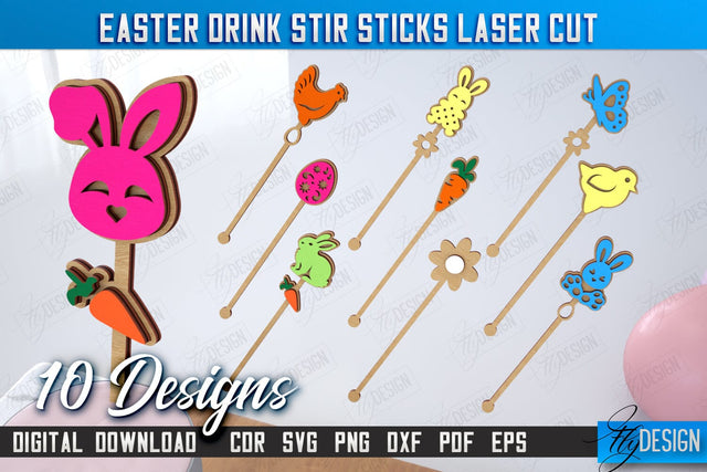 Easter Sticks Stirring Drink | Drink Stirrers | Cocktail Stirrers | Drinks Markers | CNC File SVG Fly Design 