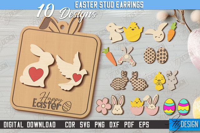 Easter Stud Earrings Bundle | Spring Design | Easter Signs | Accessories | CNC Files SVG Fly Design 