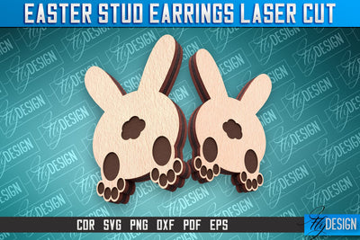 Easter Stud Earrings Laser Cut | Accessories Laser Cut SVG Design | CNC Files SVG Fly Design 