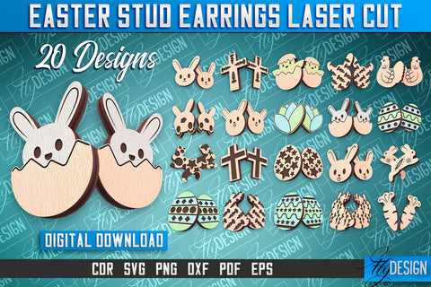 Easter Stud Earrings Laser Cut | Accessories Laser Cut SVG Design | CNC Files SVG Fly Design 