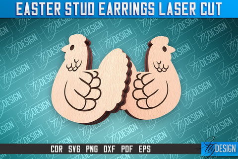 Easter Stud Earrings Laser Cut | Accessories Laser Cut SVG Design | CNC Files SVG Fly Design 