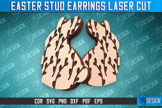 Easter Stud Earrings Laser Cut | Accessories Laser Cut SVG Design | CNC Files SVG Fly Design 