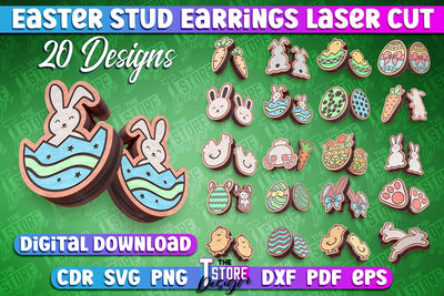 Easter Stud Earrings Laser Cut | Accessories Laser Cut SVG Design | CNC Files SVG The T Store Design 