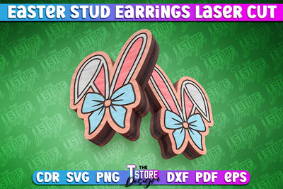 Easter Stud Earrings Laser Cut | Bunny Ears Stud Earrings SVG The T Store Design 