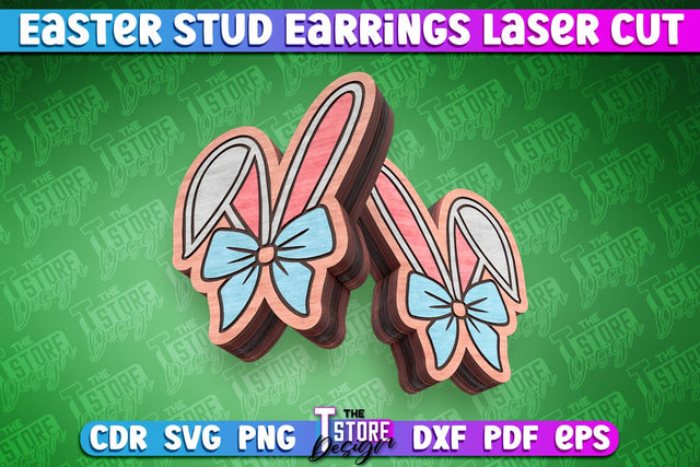 Easter Stud Earrings Laser Cut | Bunny Ears Stud Earrings SVG The T Store Design 