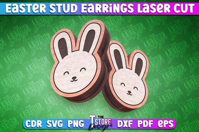 Easter Stud Earrings Laser Cut | Bunny Stud Earrings | CNC File SVG The T Store Design 