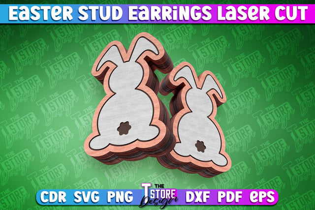 Easter Stud Earrings Laser Cut | Bunny Stud Earrings | CNC File SVG The T Store Design 