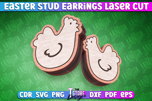 Easter Stud Earrings Laser Cut | Chicken Stud Earrings | CNC SVG The T Store Design 