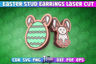 Easter Stud Earrings Laser Cut | Egg and Rabbit Earrings SVG The T Store Design 
