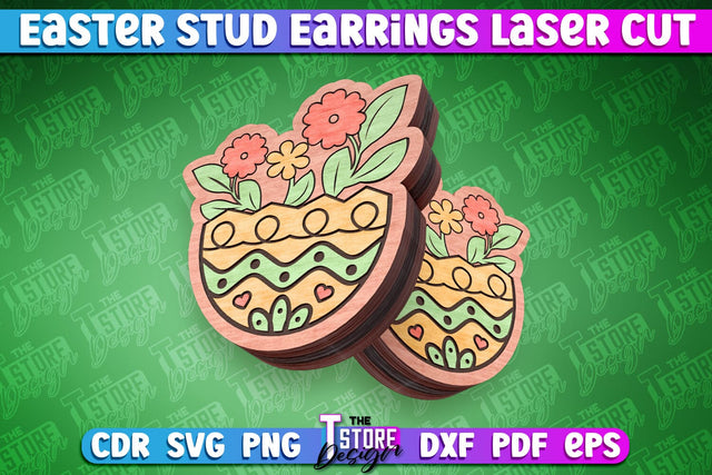 Easter Stud Earrings Laser Cut | Egg with Flowers Earrings SVG The T Store Design 