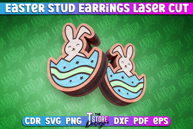 Easter Stud Earrings Laser Cut | Eggs with Bunny Earrings SVG The T Store Design 