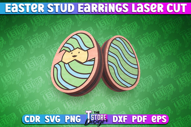 Easter Stud Earrings Laser Cut | Eggs with Chick Design SVG The T Store Design 