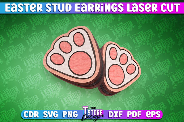 Easter Stud Earrings Laser Cut | Paws Stud Earrings | CNC SVG The T Store Design 