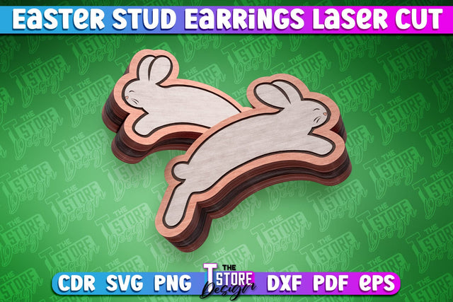 Easter Stud Earrings Laser Cut | Rabbit Stud Earrings | CNC SVG The T Store Design 