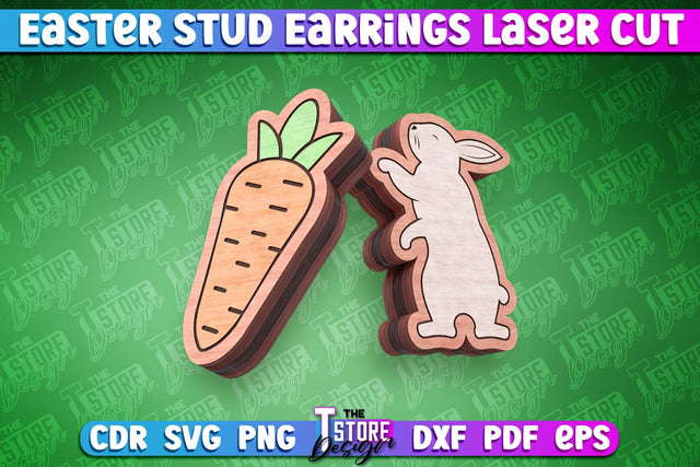 Easter Stud Earrings Laser Cut | Rabbit with Carrot Earrings SVG The T Store Design 