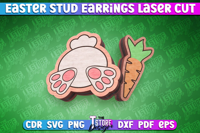 Easter Stud Earrings Laser Cut | Rabbit with Carrot Earrings SVG The T Store Design 