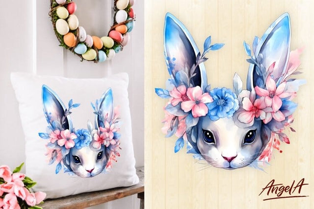 Easter sublimation design / pillow easter bunny flowers png Sublimation Angelina Semenova 