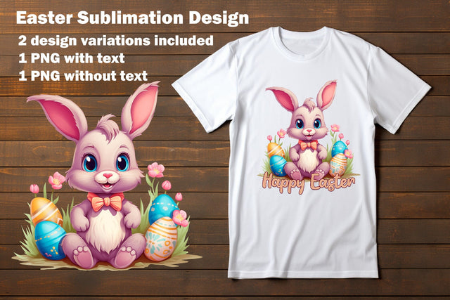 Easter sublimation design with cute Easter bunny and Easter eggs on a transparent background in PNG format Sublimation Yuliya 