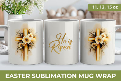 Easter sublimation mug wrap, cross mug wrap Sublimation KMarinaDesign 