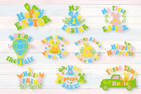 Easter Sublimation Quote Bundle My First Easter PNG Retro Easter t-shirt Groovy Easter Hunting Bunny PNG Sublimation Createya Design 