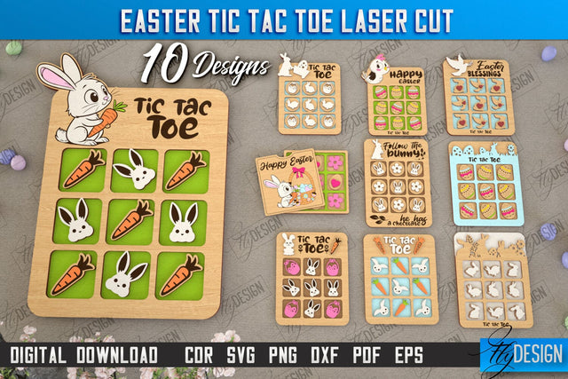Easter Tic Tac Toe Bundle | Classic Game | Noughts and Crosses | Board Game | CNC Files SVG Fly Design 