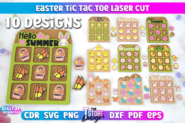 Easter Tic Tac Toe Bundle | Classic Game | Noughts and Crosses | Board Game | CNC Files SVG The T Store Design 