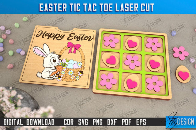 Easter Tic Tac Toe | Classic Game | Noughts and Crosses | Board Game | CNC File SVG Fly Design 