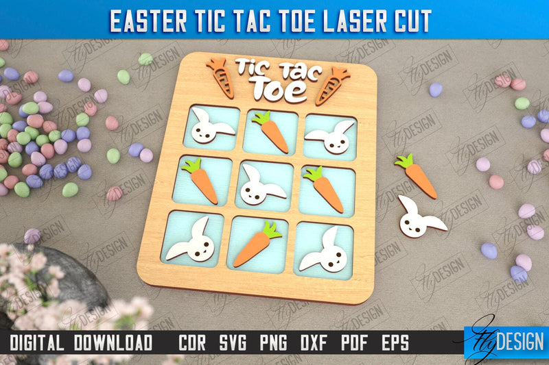 Easter Tic Tac Toe | Classic Game | Noughts and Crosses | Board Game | CNC File SVG Fly Design 
