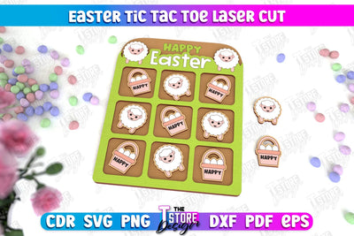 Easter Tic Tac Toe | Classic Game | Noughts and Crosses | Board Game | CNC File SVG The T Store Design 