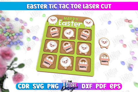 Easter Tic Tac Toe | Classic Game | Noughts and Crosses | Board Game | CNC File SVG The T Store Design 