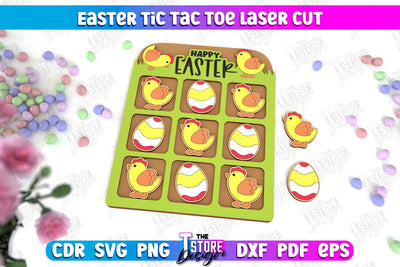 Easter Tic Tac Toe | Classic Game | Noughts and Crosses | Board Game | CNC File SVG The T Store Design 